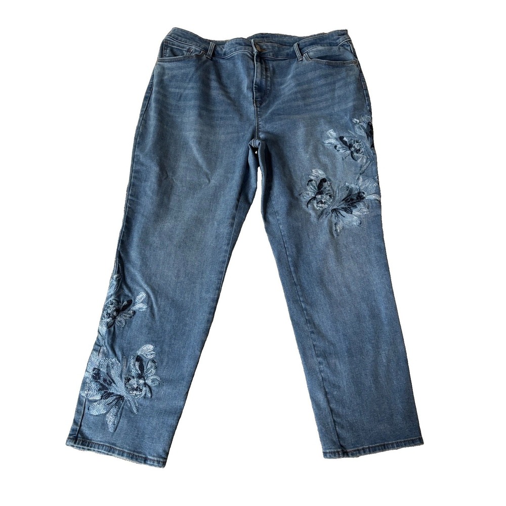 Chico's Perfect Stretch Girlfriend Slim Leg Ankle Jeans Embroidered Size 3 (16) - Picture 1 of 4